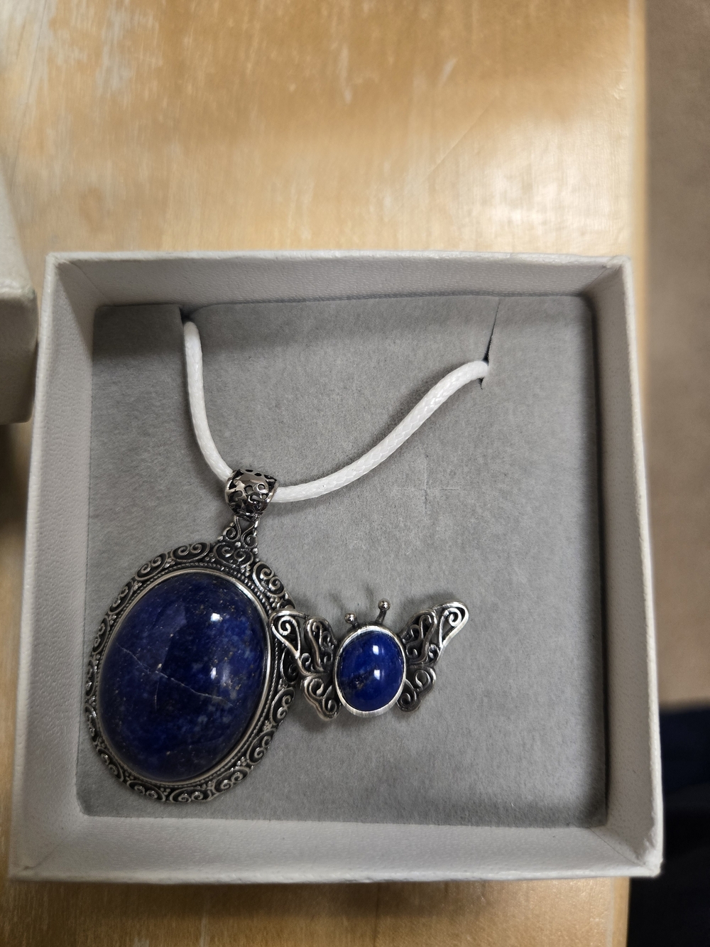 Lapis Blue Stone Butterfly Pendant Necklace And Ring Set